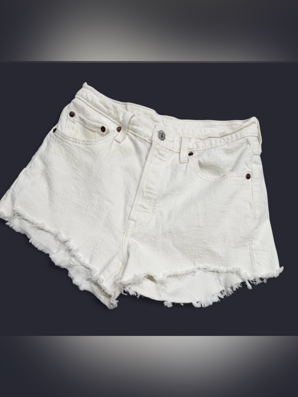 Levi's White Frayed Hem Denim Shorts